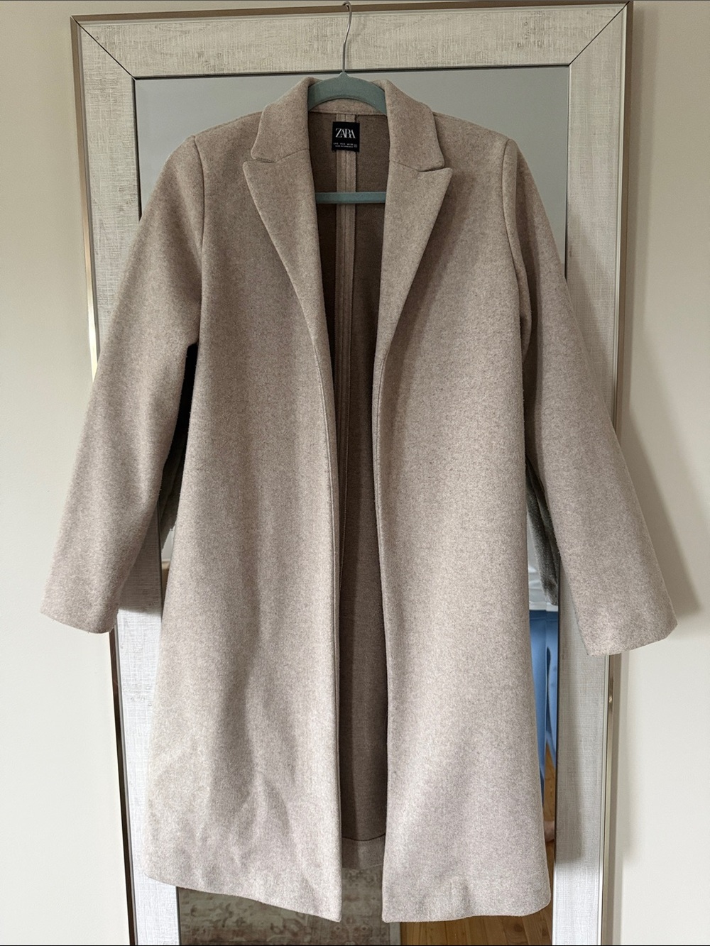 Zara Beige Long Wool-Blend Trench Coat